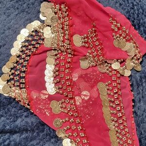 Pink Belly Dance Hip Scarf with Gold Coins